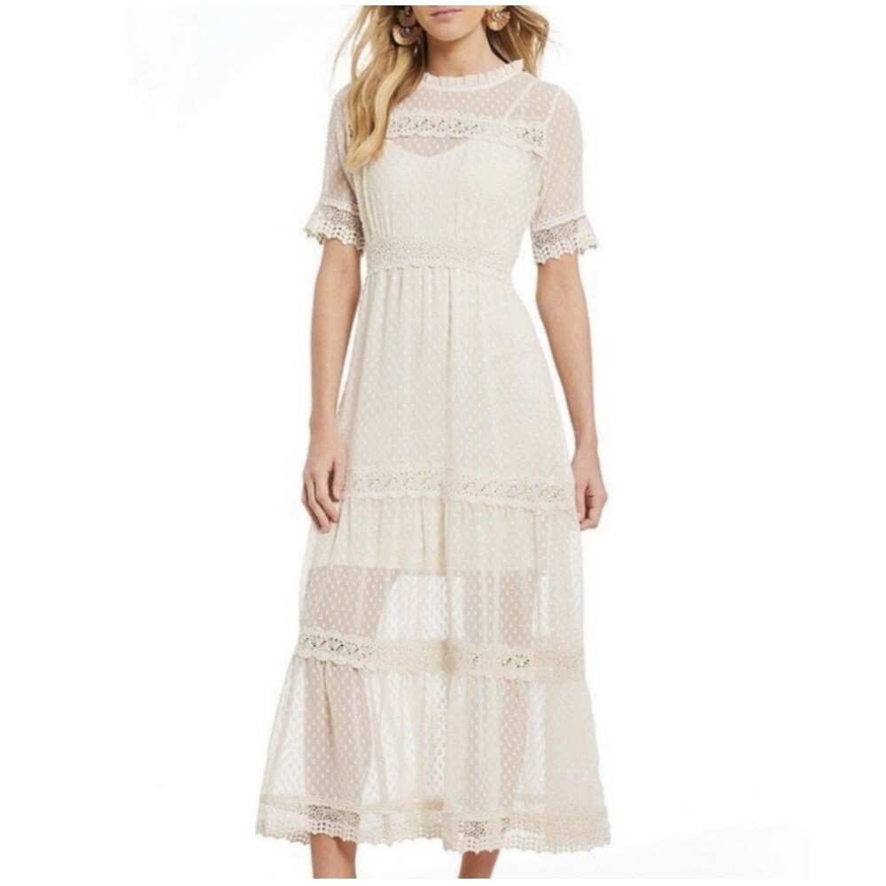Chelsea Violet Midi  Dress‎ XS Lace Ivory Boho Cottagecore Feminine Swiss Dot